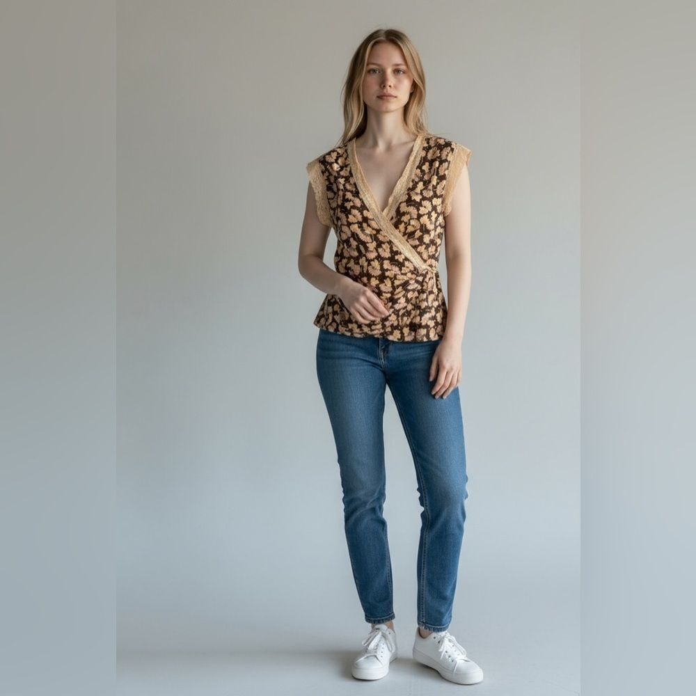 🤍Vintage🤍 Diane Von Furstenberg Black and Cream Floral Top